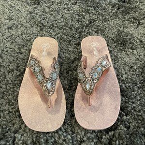 Girls Willits Pink and Silver Flip Flops